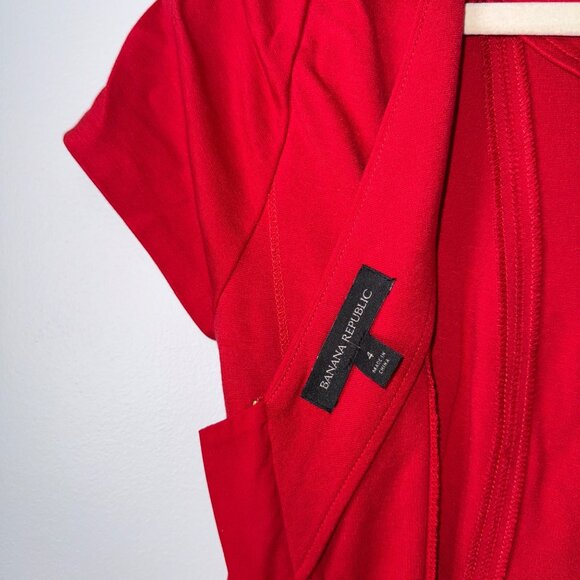 Banana Republic Red Short Sleeve A-Line Dress With Back Zip Closure Size 4 - Picture 6 of 8